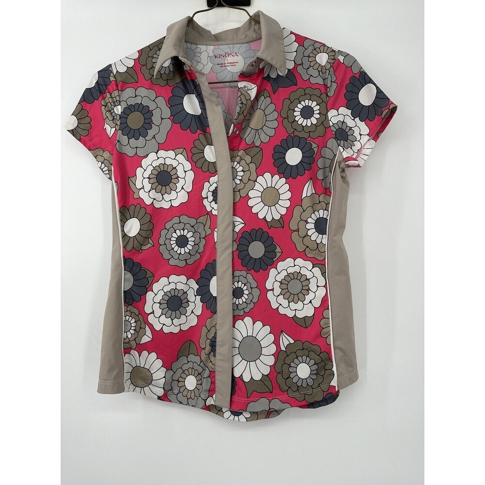 Kinona Roll to the Hole Womens Tank Top Size L‎ Red Geometric Sleeveless UPF 50+